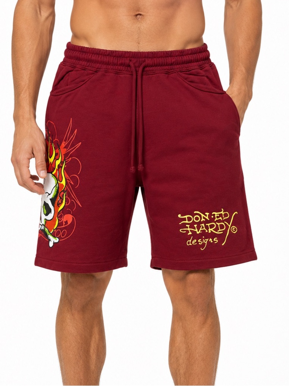 Ed Hardy Flame Skull Fleece Shorts size Medium